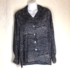 Fu Da L silk black cream animal print blouse
